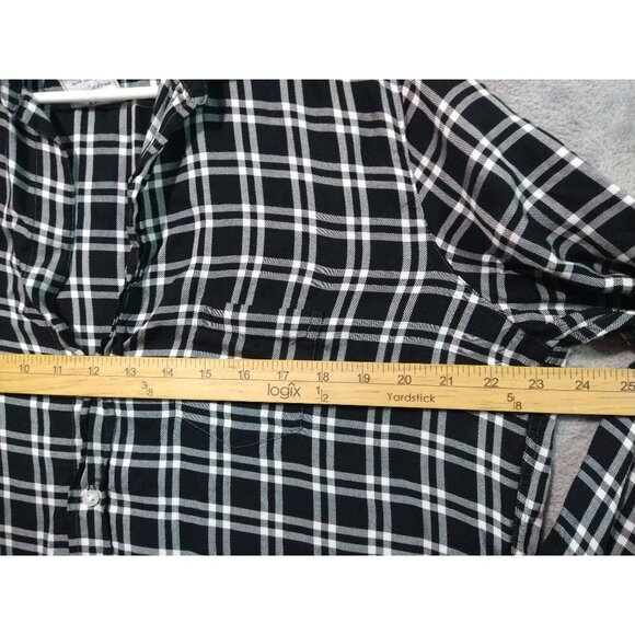 Frank Eileen Shirt Womens Small Black Plaid Button Up Long Sleeve Top Modal - Picture 4 of 8